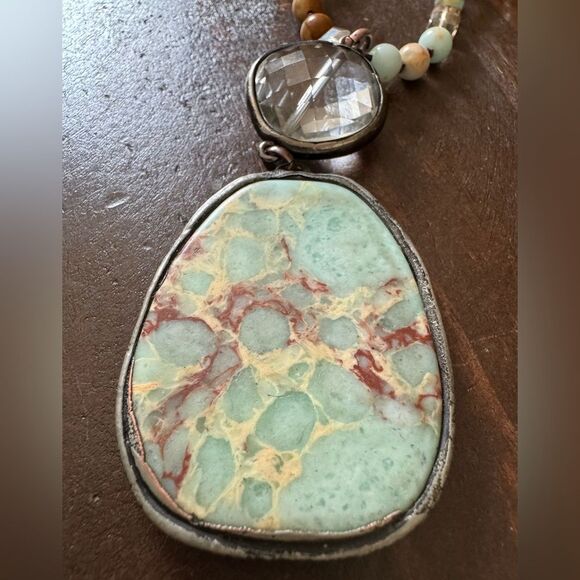 Boho Beaded Necklace with Turquoise Stone Pendant - Picture 2 of 6